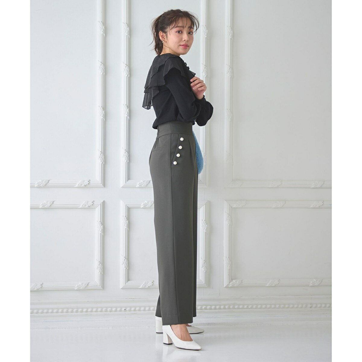 【洗える】ラッフルコンビ ニット／フェルウ（Feroux）