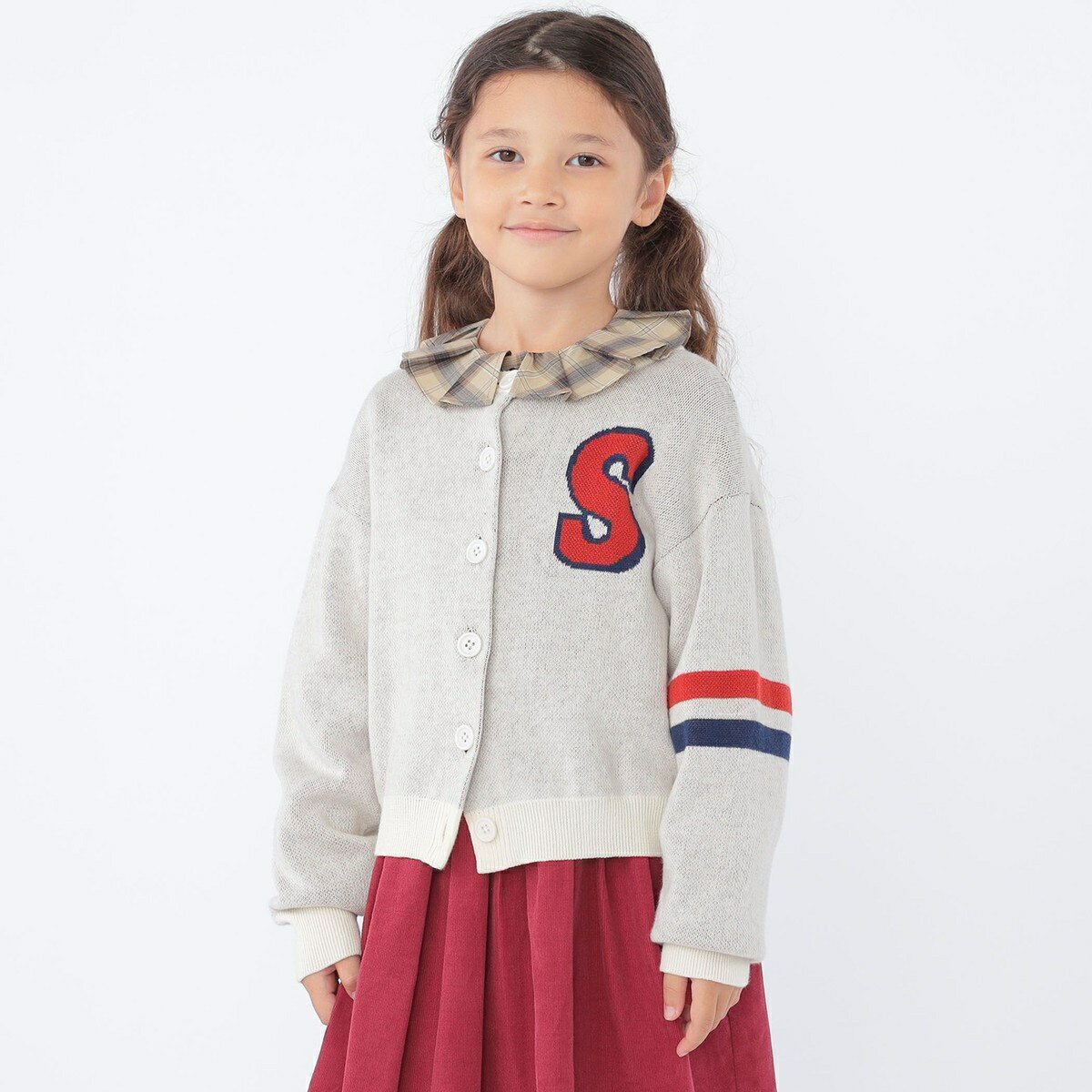 SHIPS KIDS:100〜130cm /〈手洗い可能〉ジャカード レタード カーディガン／シップス（SHIPS）