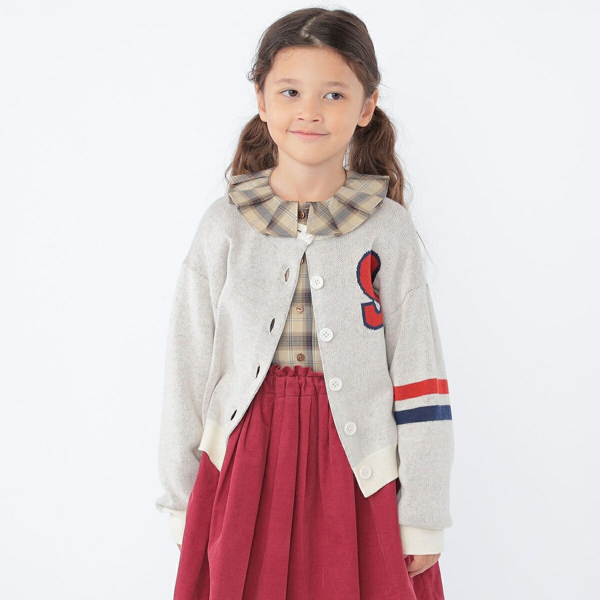 SHIPS KIDS:100〜130cm /〈手洗い可能〉ジャカード レタード カーディガン／シップ...