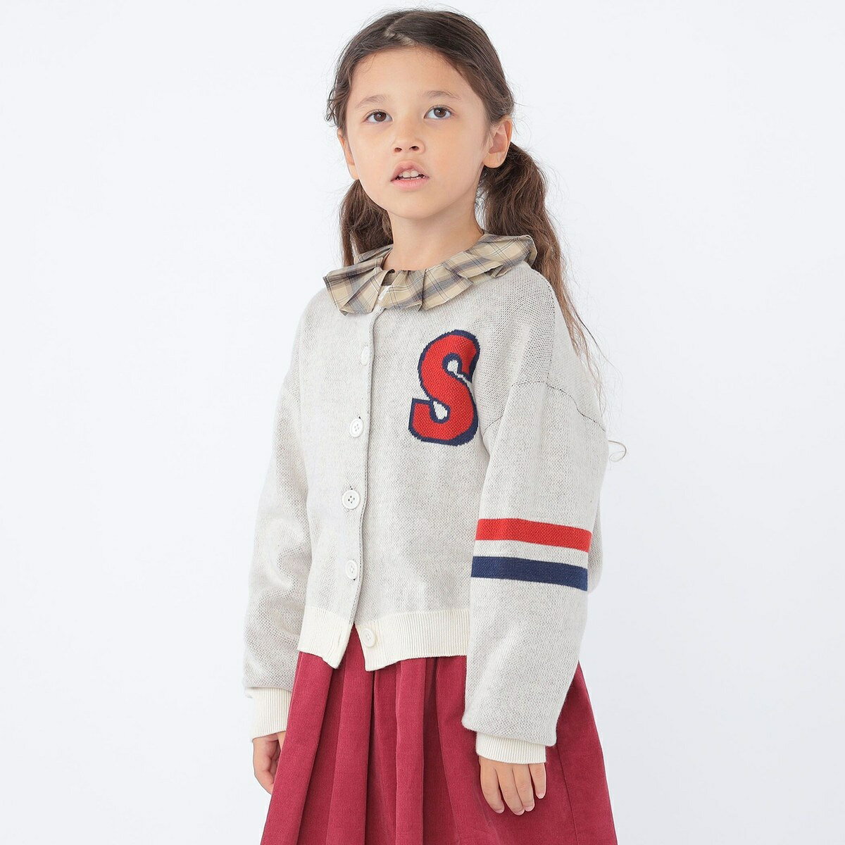 SHIPS KIDS:100〜130cm /〈手洗い可能〉ジャカード レタード カーディガン／シップ...