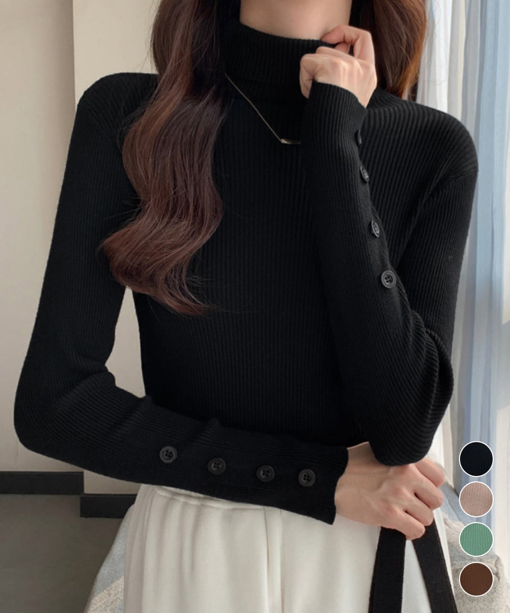 Turtleneck knit top with buttons at the cuffs / miniministore