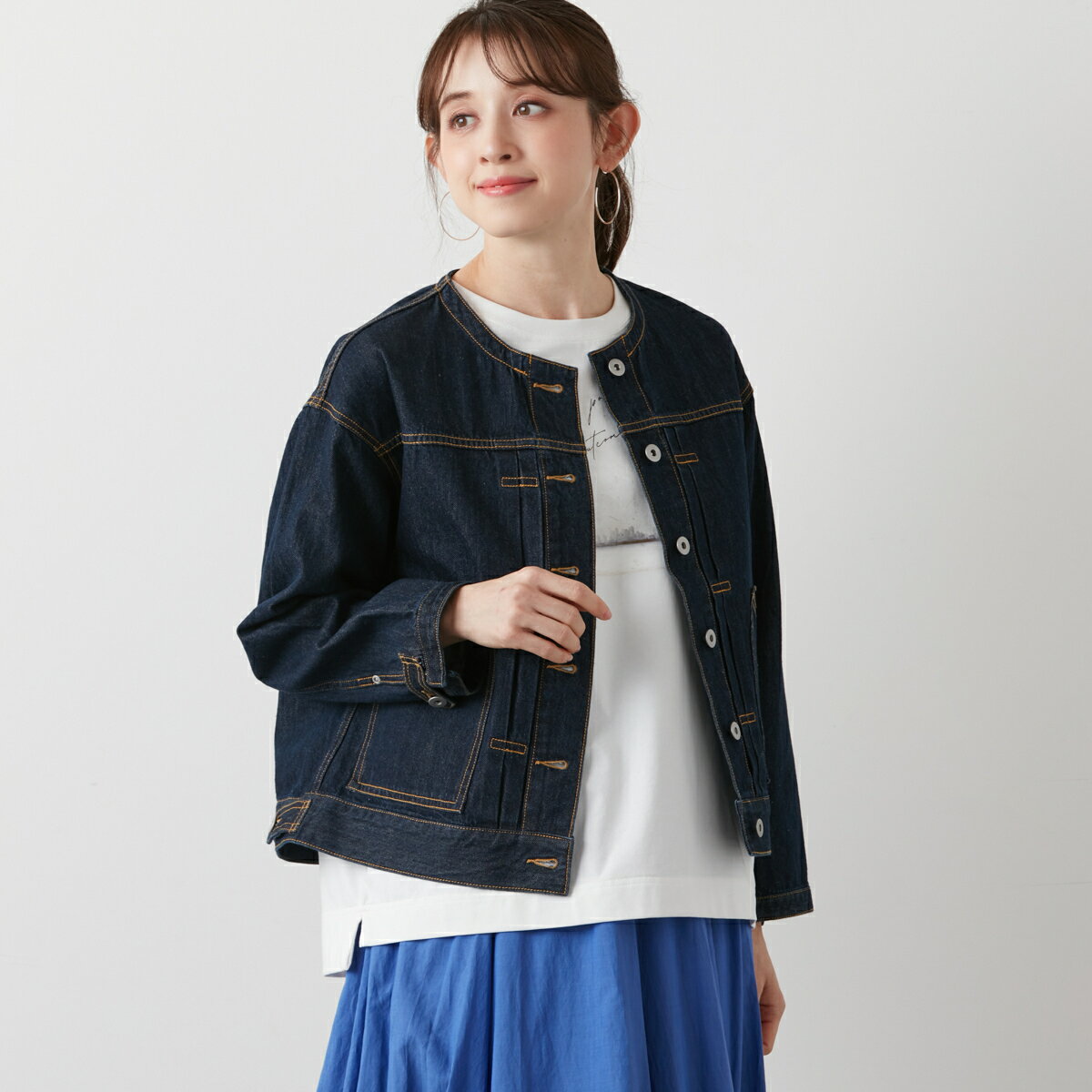 楽天丸井（マルイ）楽天市場店ノーカラーデニムジャケット／アル・ディ・ラ（AL DI LA）