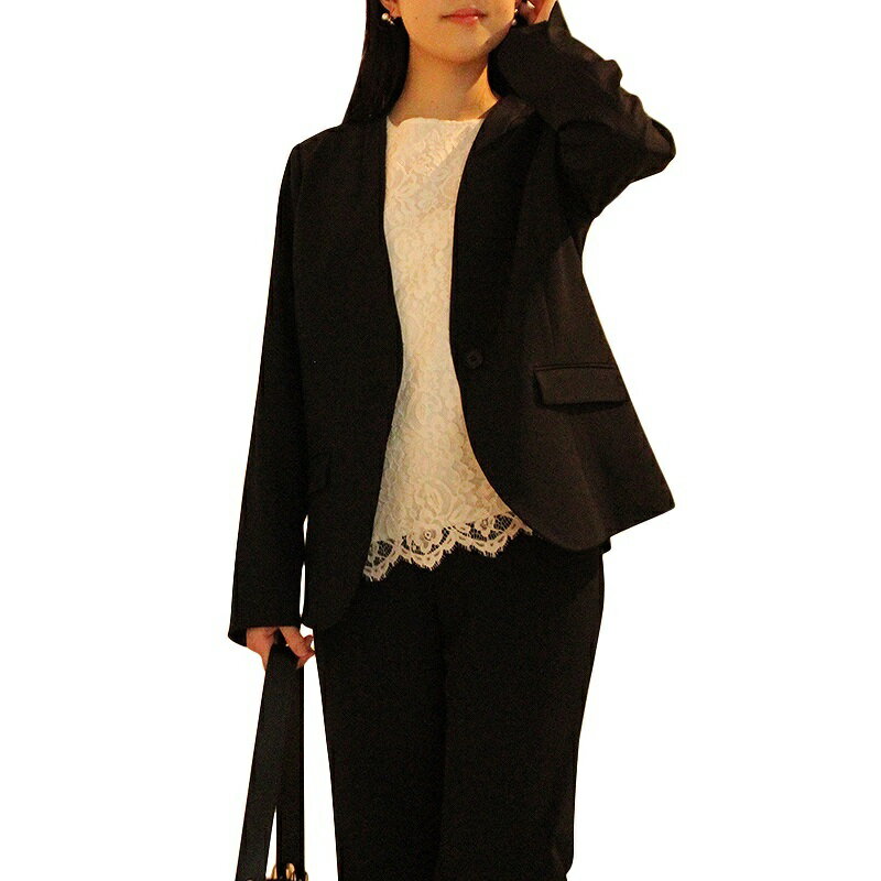 【セットアップ・ウォッシャブル】【L〜5L】【fleur】ノーカラー ジャケット/フルールbyミントブリーズ(fleur by mint breeze)