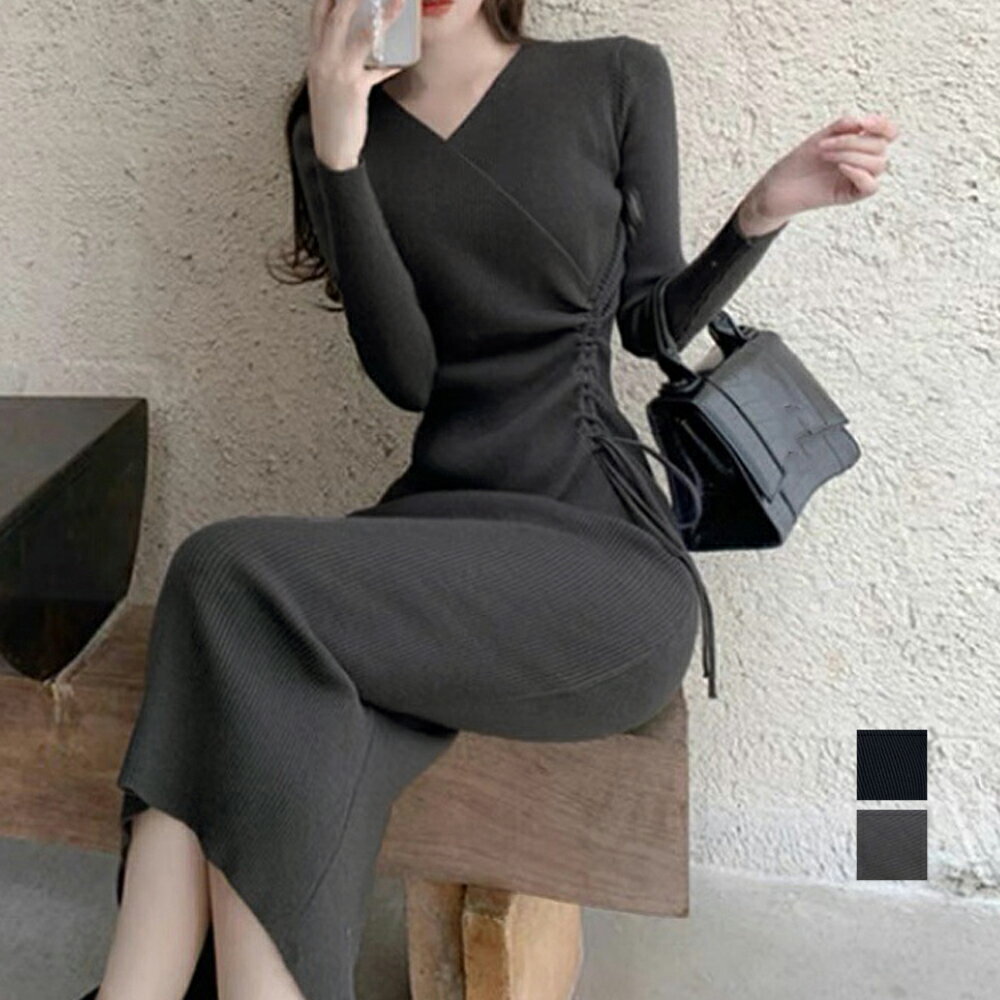 カシュクール リブニットワンピース 秋冬／ミニミニストア（miniministore）