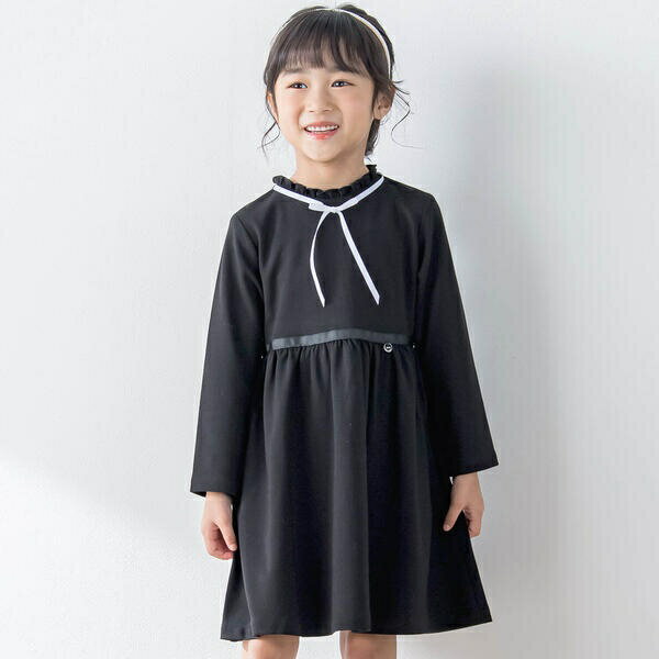 【お揃い】リボン付きチェック無地ワンピース(110~130cm)/ベベ プチ ポワ ヴェール(BeBe Petits Pois Vert)