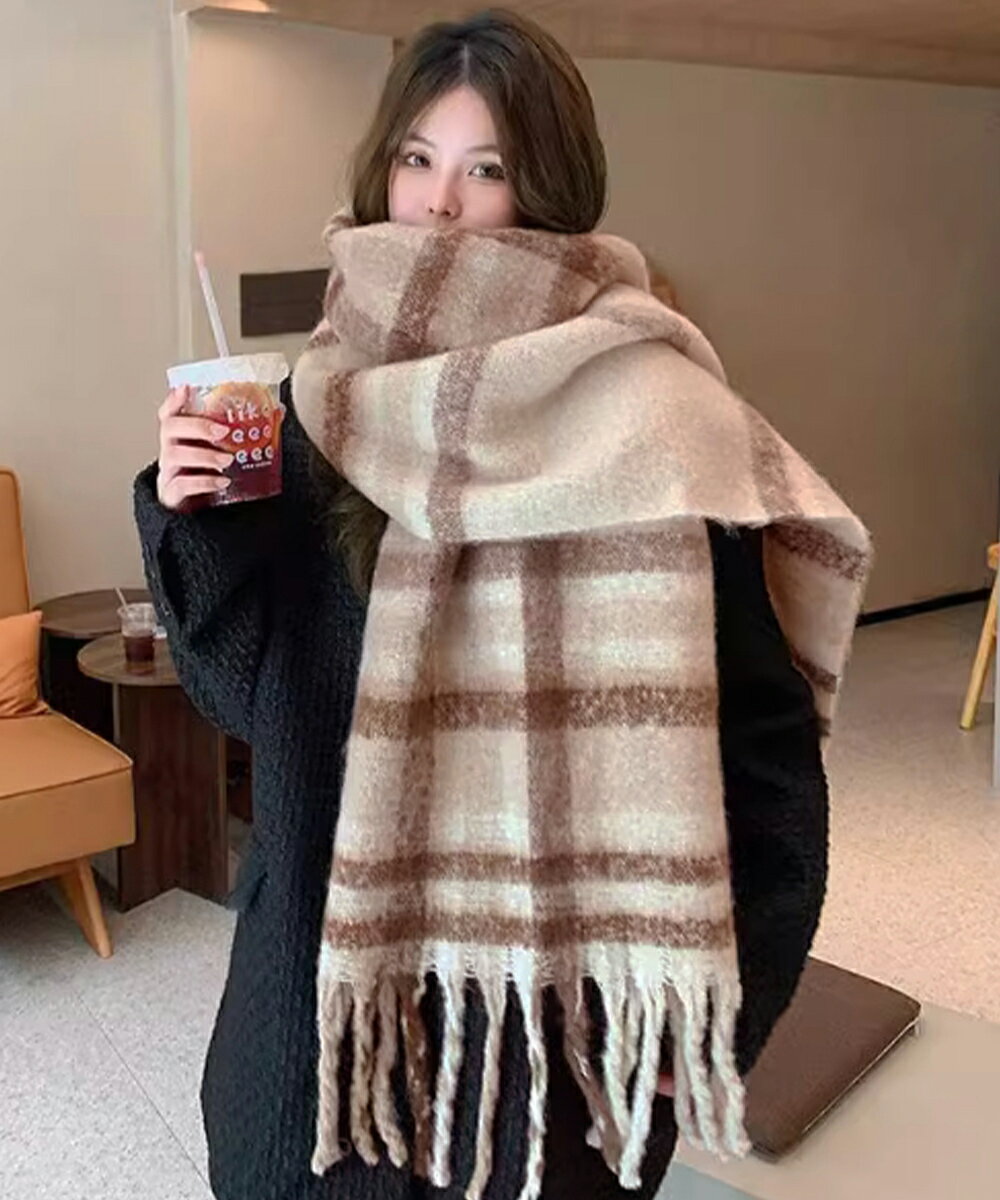 フリンジマフラー大判ストールリバーシブル／ミニミニストア（miniministore）