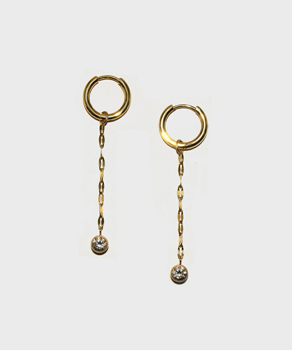 LHME ドロップフープピアス/一粒ストーン/ゴールド/サージカルステンレス 金属アレルギー対応／エルエイチエムイー（LHME）