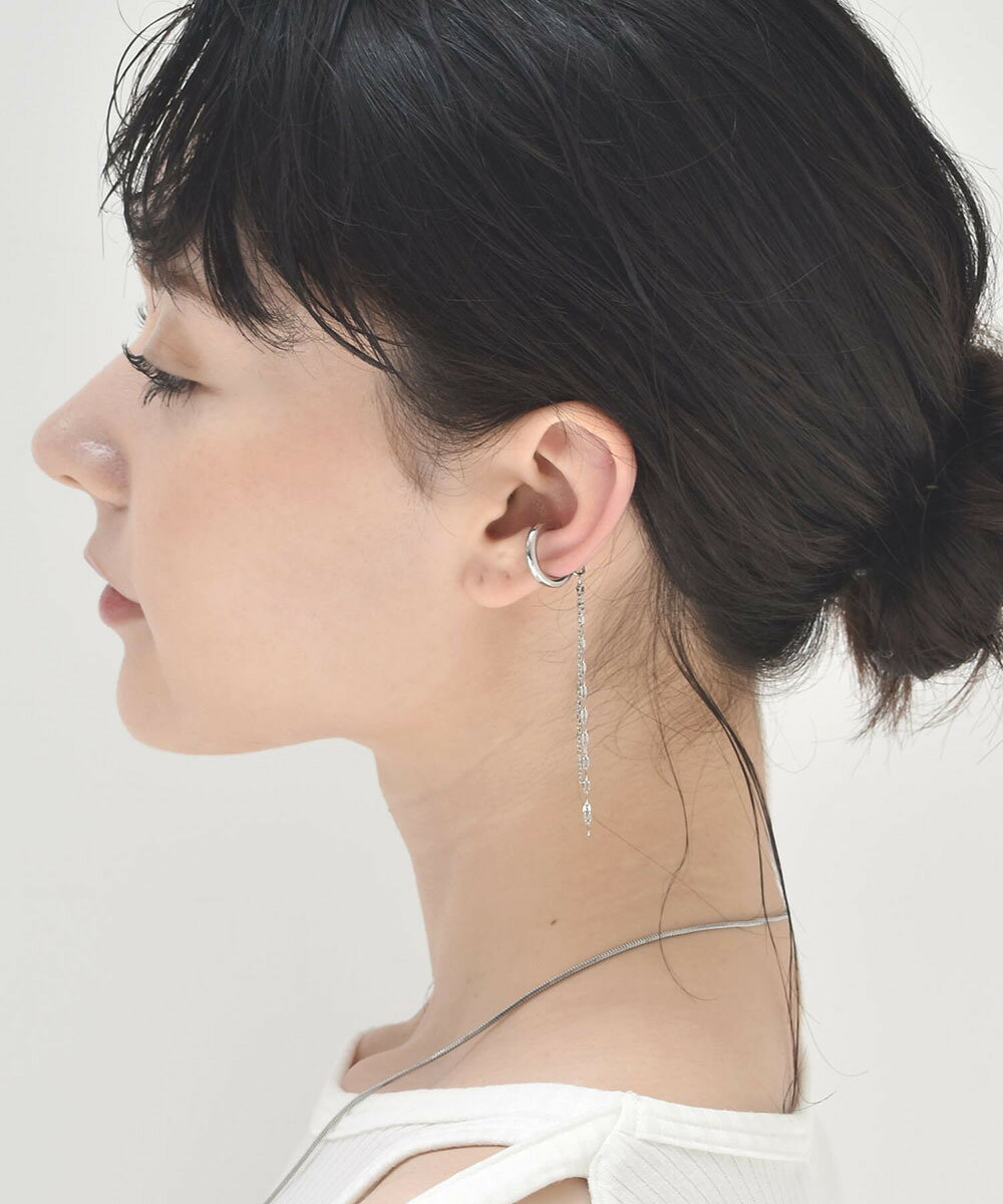 LHME チェーンドロップイヤーカフC/ペタル＆カットアズキ/シルバー/サージカルステンレス／エルエイチ..