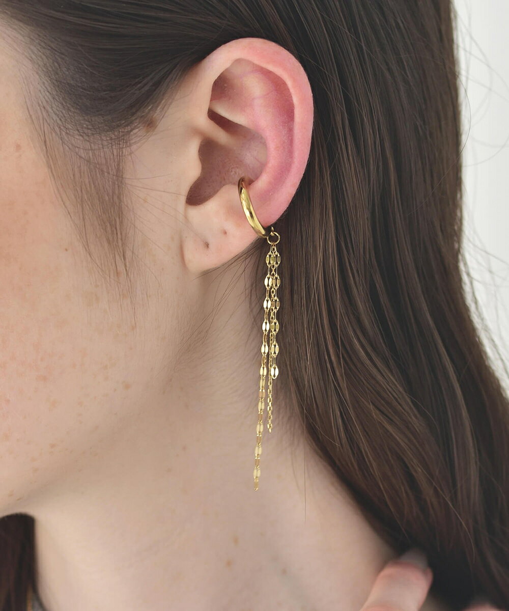 LHME チェーンドロップイヤーカフF/ペタル＆カットアズキ/ゴールド/サージカルステンレス／エルエイチ..