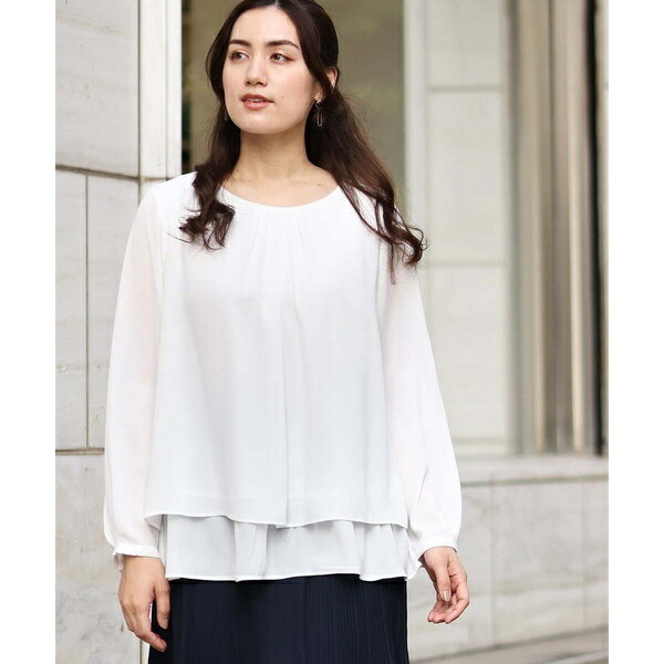 Long-Sleeved - 【大きいサイズ/11号サイズあり】2WAYジョーゼットタックブラウス／エウルキューブ（eur3）