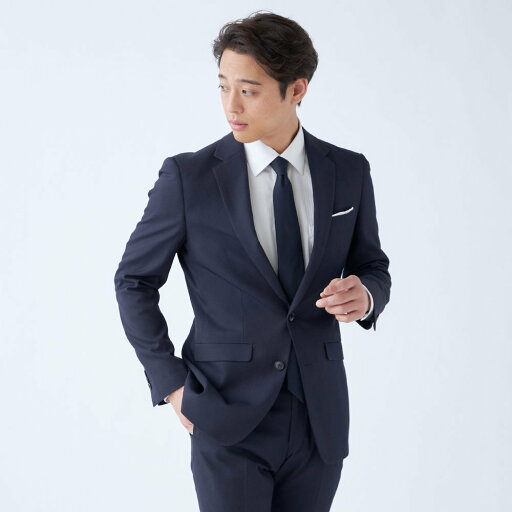 【SLIM TAPERED】秋冬スーツ ノータック ネイビー×ストライプ ウォッシャブル/スーツセレクト(SUIT SELECT) 【SLIM TAPERED】秋冬スーツ ノータック ネイビー×ストライプ ウォッシャブル/スーツセレクト(SUIT SELECT)
