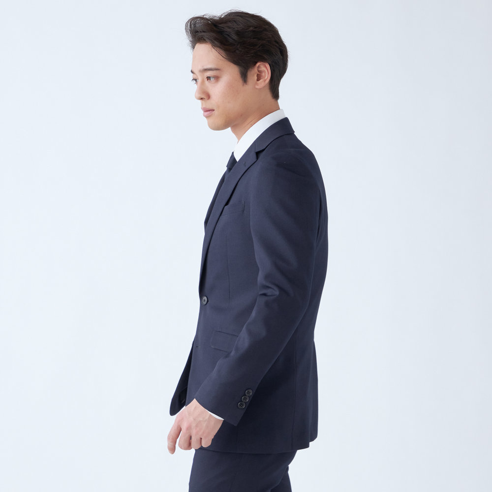【洗える2釦スーツ】ノータック ネイビー×ストライプ ウォッシャブル／スーツセレクト（SUIT SELECT）