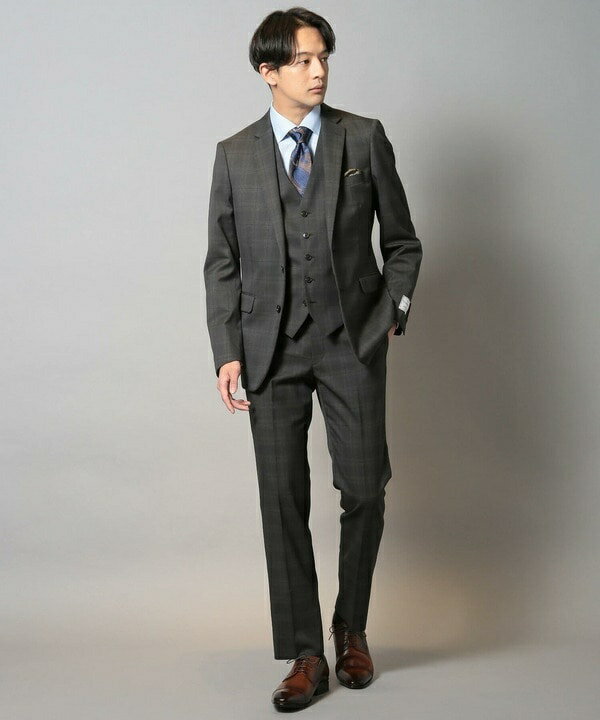 ウールポリエステルグレンチェックスーツベスト（同素材セットアップあり）／クラウデッドクローゼット（CROWDED CLOSET）