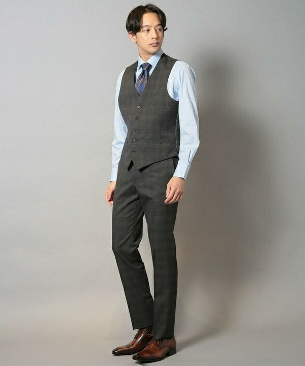 ウールポリエステルグレンチェックスーツベスト（同素材セットアップあり）／クラウデッドクローゼット（CROWDED CLOSET）
