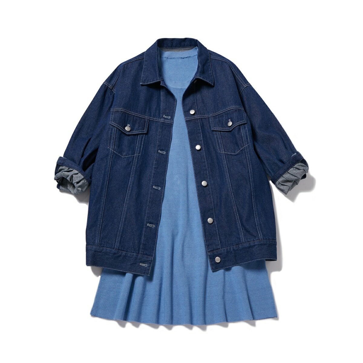 【WEB限定】春見えジャケット＆ドッキングワンピースセット／ビザビ（vis-`a-vis）