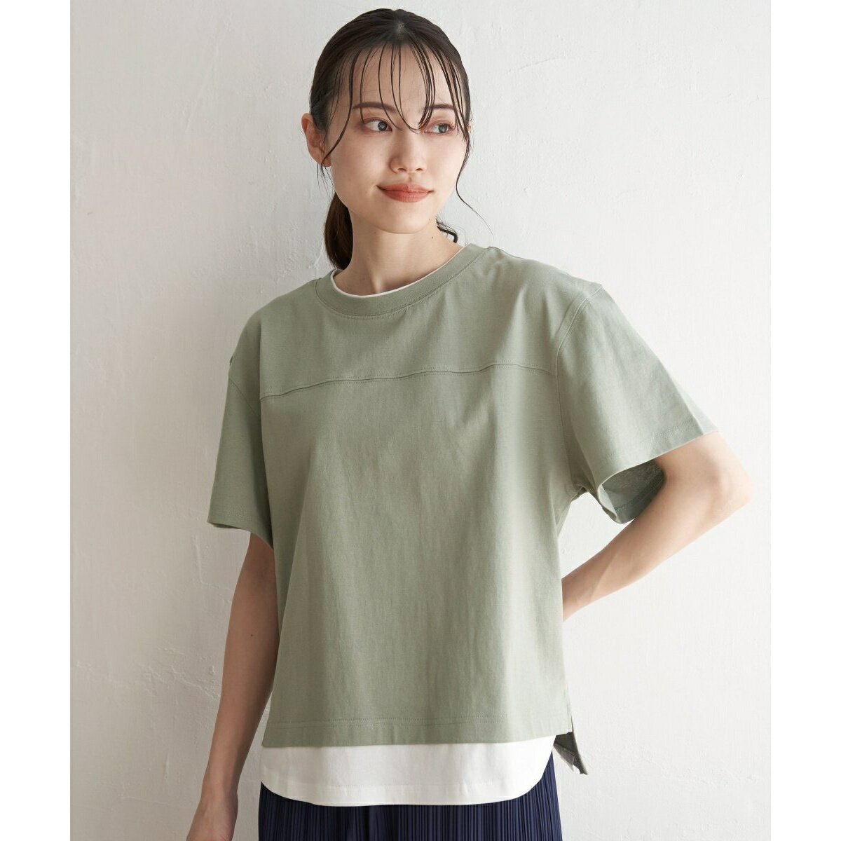 コットンUSA裾レイヤードTシャツ／イッカ（ikka）