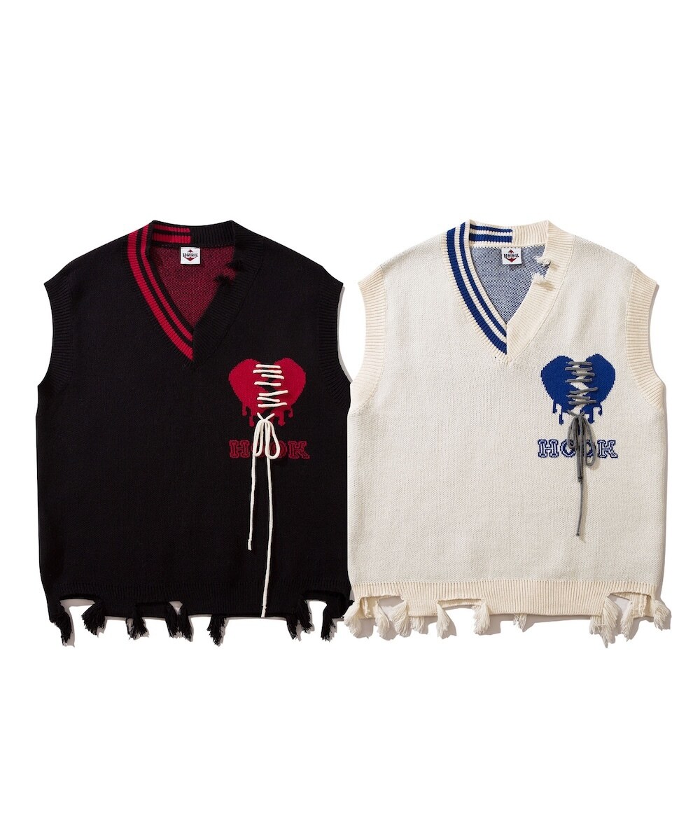 HOOK -original- 傷だらけのアシンメトリーニットベスト／フック（HOOK）