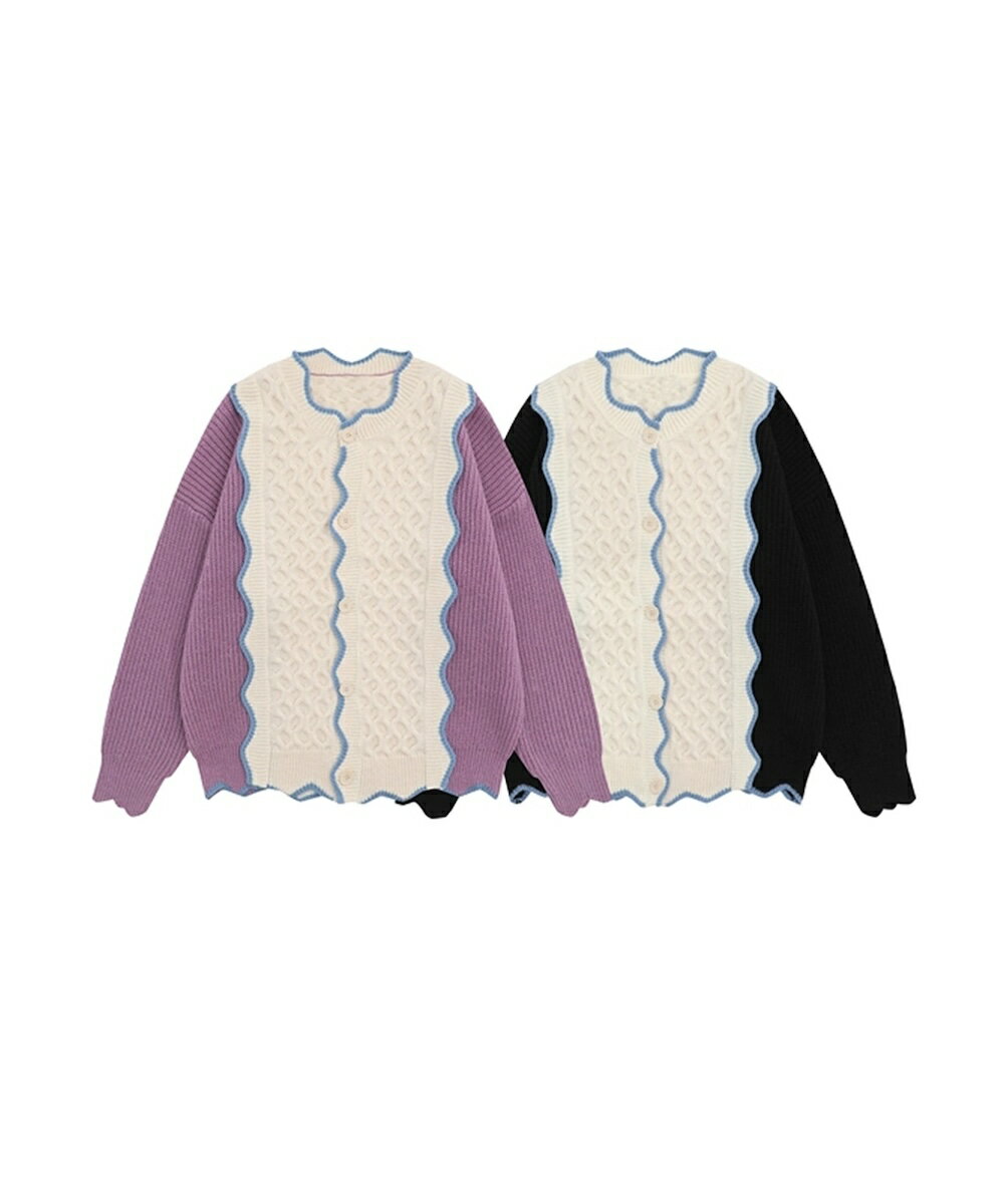 ビスケット風配色切り替えニットカーディガン／フック（HOOK）