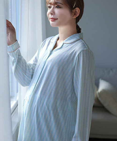 さわやかストライプ マタニティパジャマ（長袖） | マタニティウェア・授乳服／犬印マタニティ＆ベビー（inujirushimaternity＆baby） 2