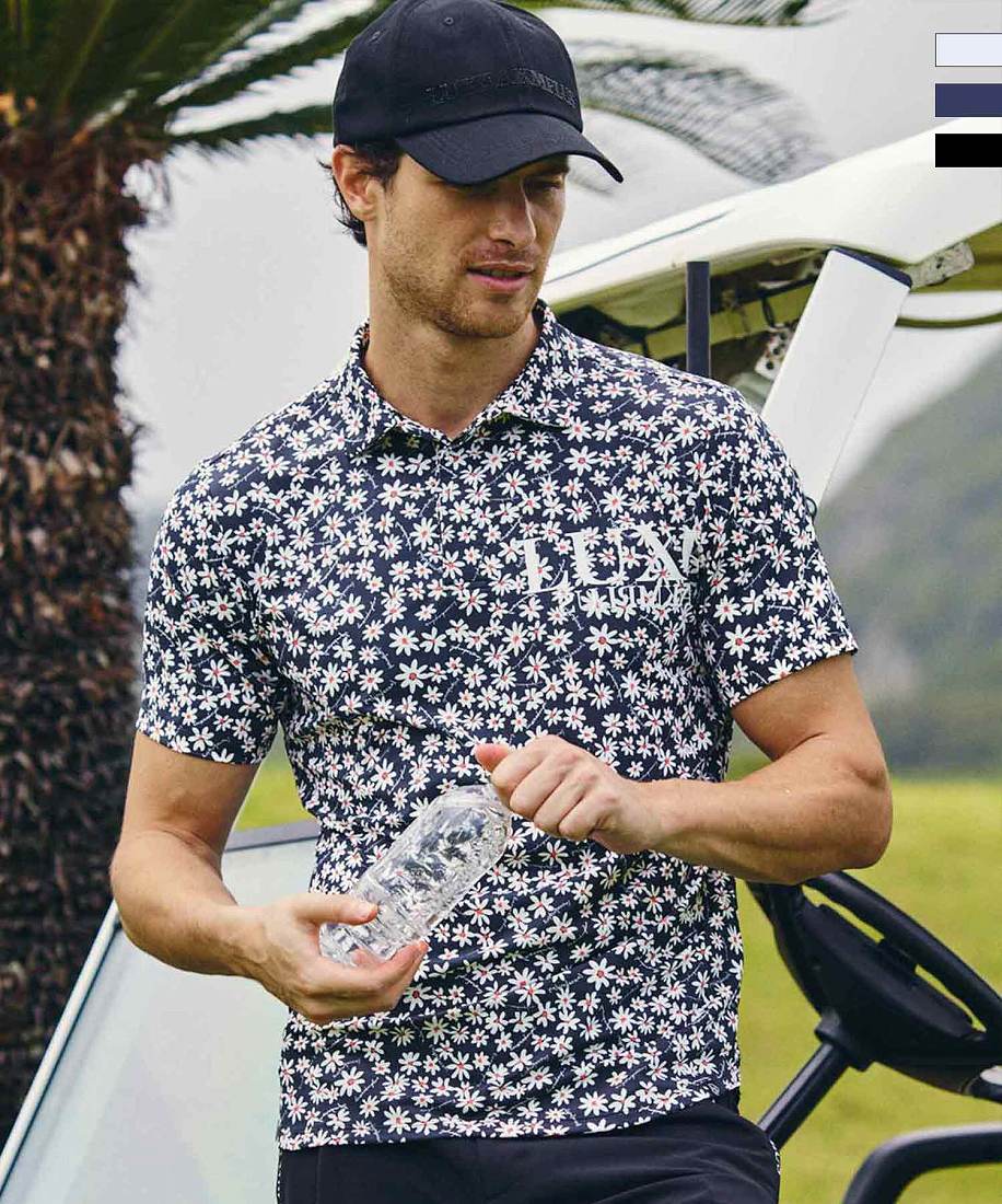 LUXEAKMPLUS ゴルフ 小花柄半袖ポロシャツ／リュクスエイケイエムプラス（LUXEAKMPLUS）