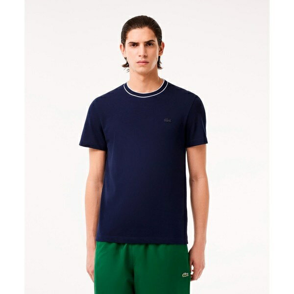 ラインドリブネック鹿の子地Tシャ