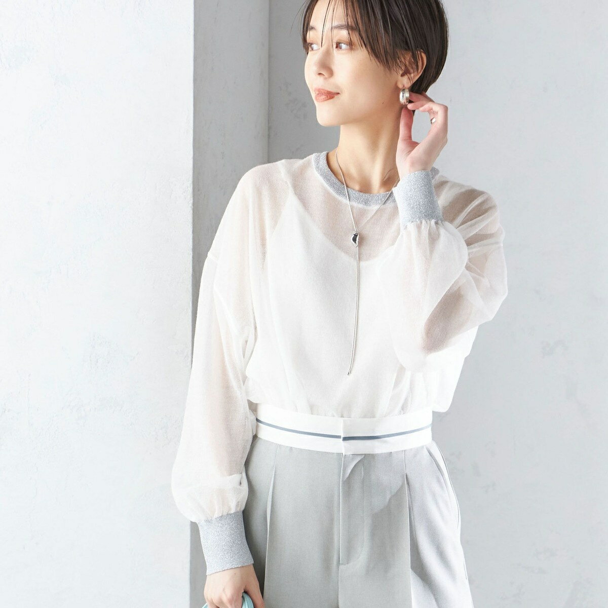 〈手洗い可能〉シアー ラメ クルーネック プルオーバー 24SS ◇／シップス（SHIPS）