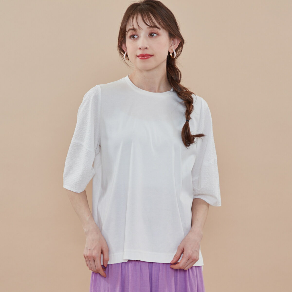 楽天丸井（マルイ）楽天市場店[ 洗える ] [ 凹凸素材 ] 袖格子レースカットソー／アル・ディ・ラ（AL DI LA）