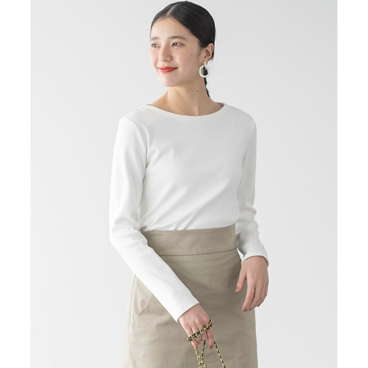 【ストレッチ・長袖】コットンフライス バスクTシャツ／組曲（KUMIKYOKU）