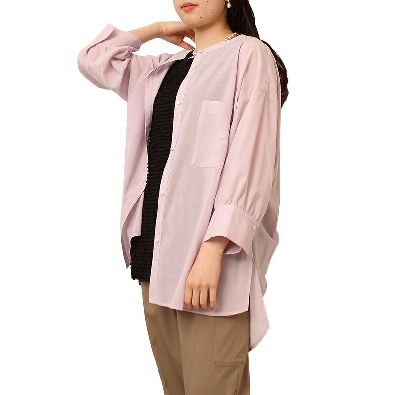 【leswel】【L〜5L】バンドカラー シアー シャツ/レスウェル(leswel)