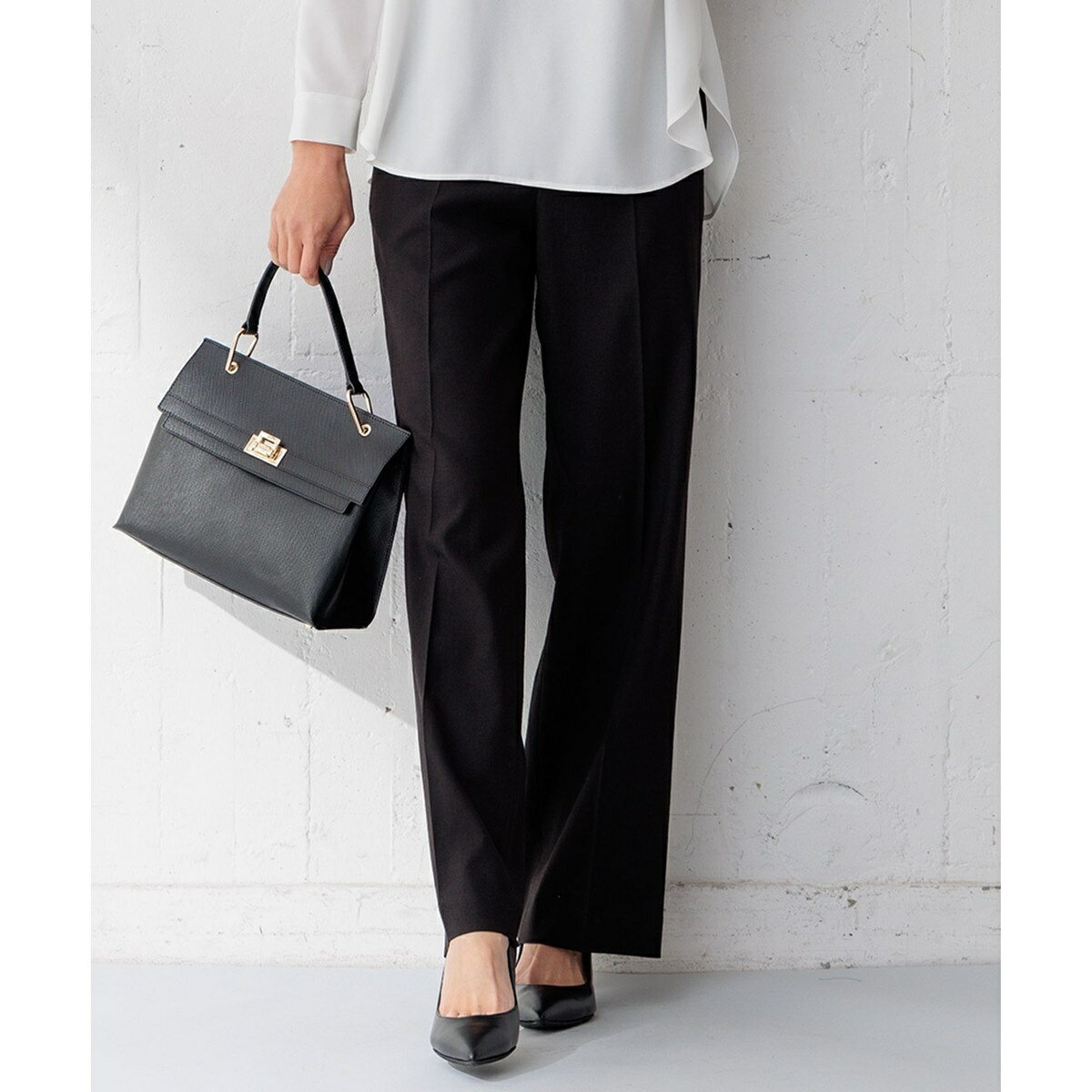 【洗える/セットアップ対応】アイアスマットストレッチ セミワイド パンツ／23区（23KU）