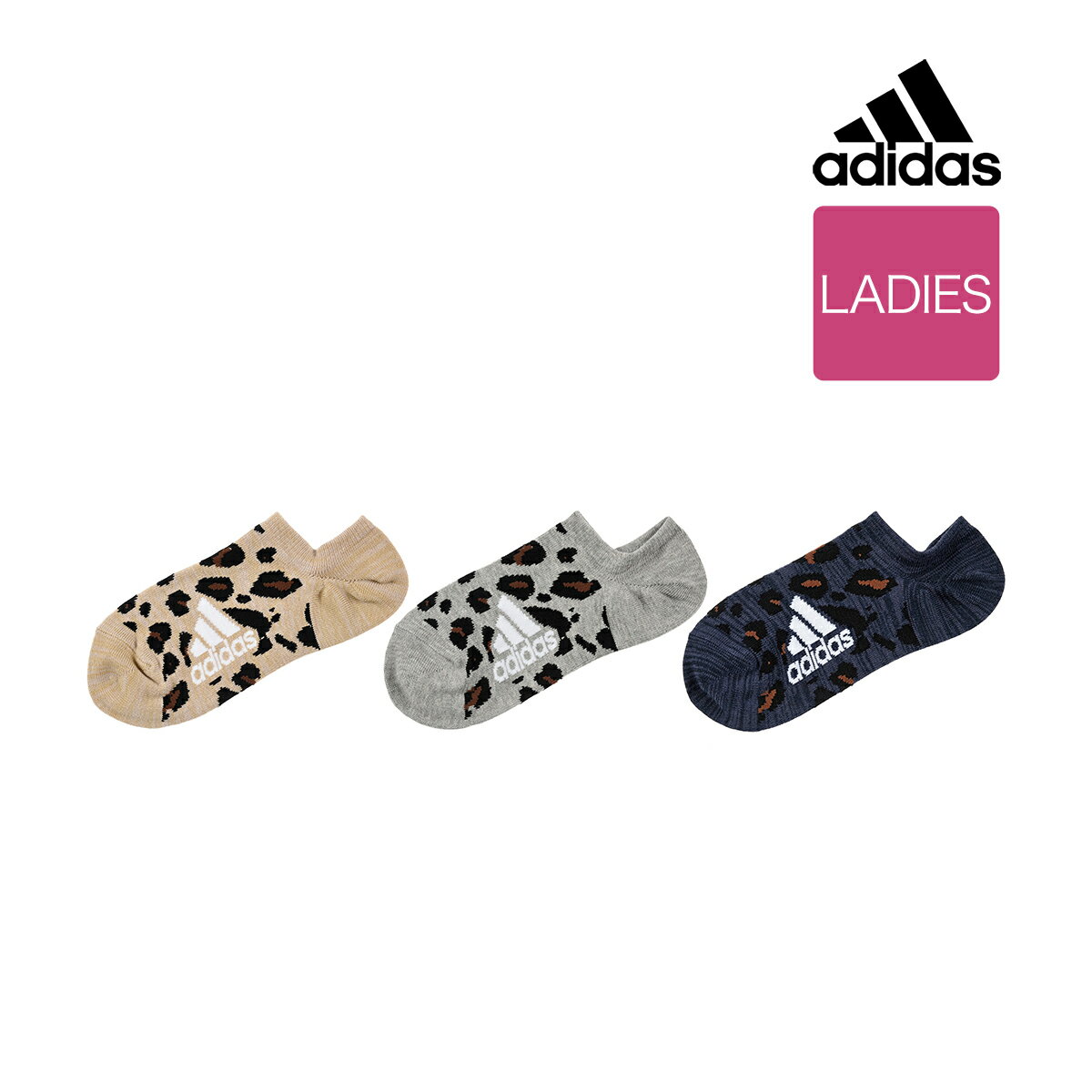 ADIDAS(アディダス) ： Deo レオパード柄 ソックス くるぶし下丈 3足組 消臭／アディダス（adidas）