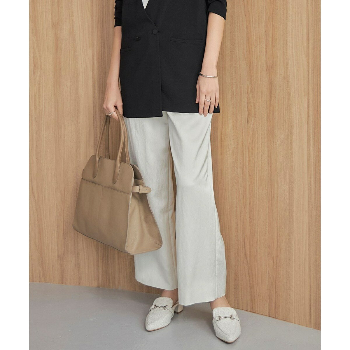 【接触冷感・UVケア・洗える】 ヴィスコースナイロンサテン ワイドパンツ／ICB（ICB）(4)