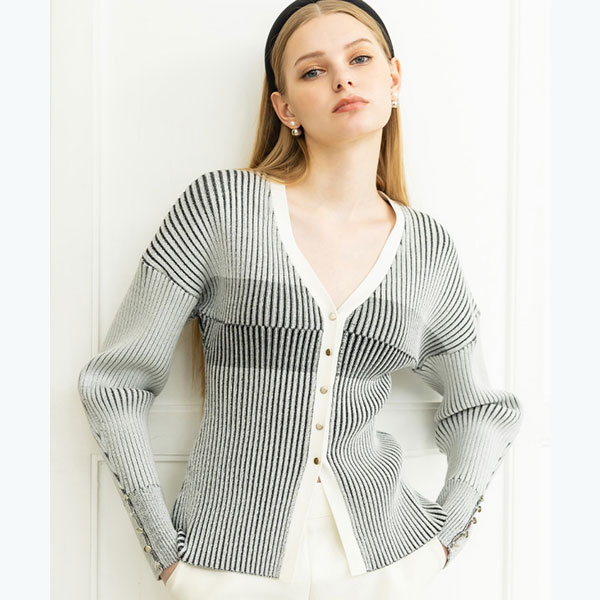 コントラストリブニットカーディガン／アンビエント（AMBIENT）