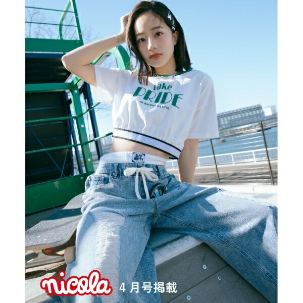 【ニコラ4月号掲載　池端杏慈×トレンド部コラボ】短丈リンガーTシャツ／ピンクラテ（PINK-latte）のサムネイル