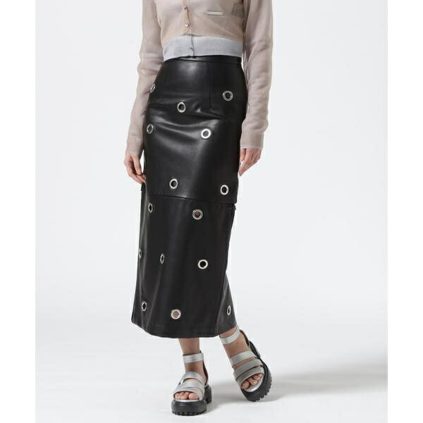 PRANK PROJECT^Eyelet Vegan Leather Skirt^CtbViROYAL FLASHj