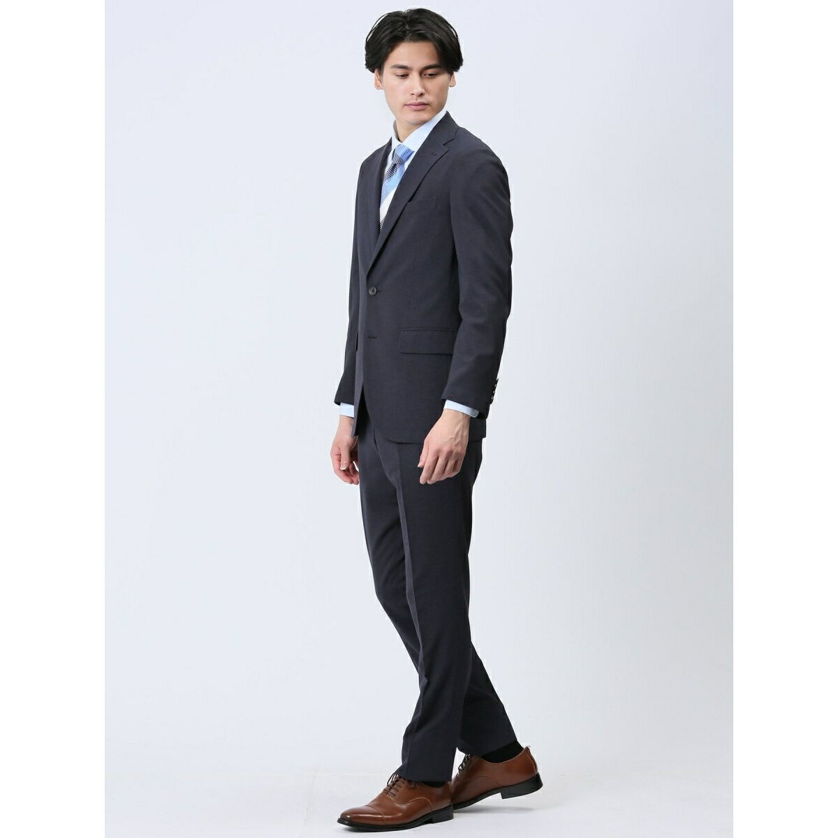 【軽量 ストレッチ ウォッシャブル】タカキュー 2ボタン2ピース ビジネスセットアップスーツ 千鳥紺／タカキュー（TAKA-Q）