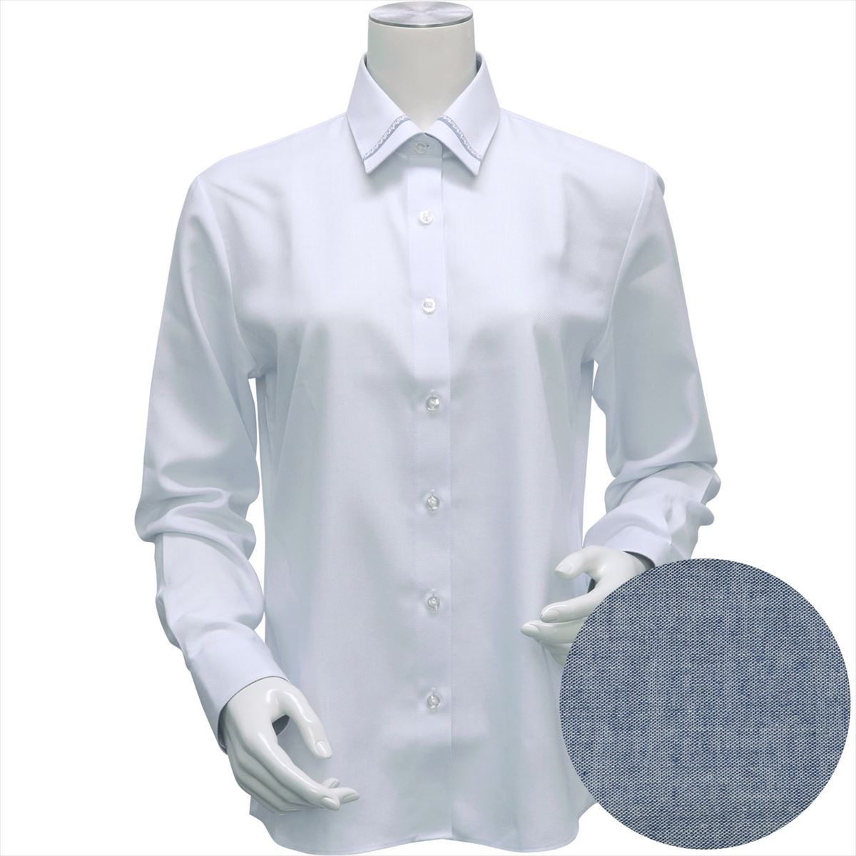 【レースデザイン】 形態安定 マイターレギュラー衿 長袖レディースシャツ／ブリックハウス（BRICKHOUSE）