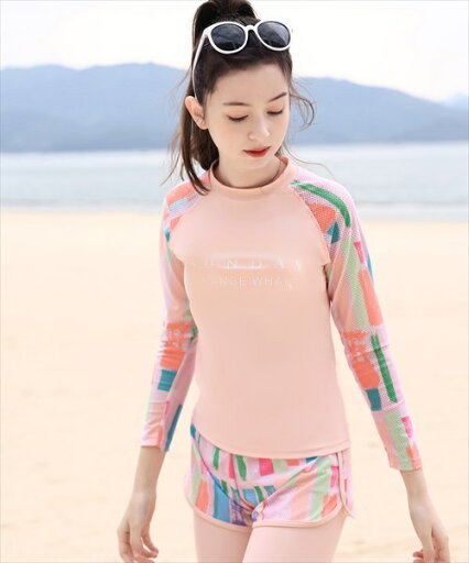 キッズ水着 長袖幾何学ロゴラッシュガード+パンツ+レギンス 3点セット/テディショップ(TeddyShop) キッズ水着 長袖幾何学ロゴラッシュガード+パンツ+レギンス 3点セット/テディショップ(TeddyShop)