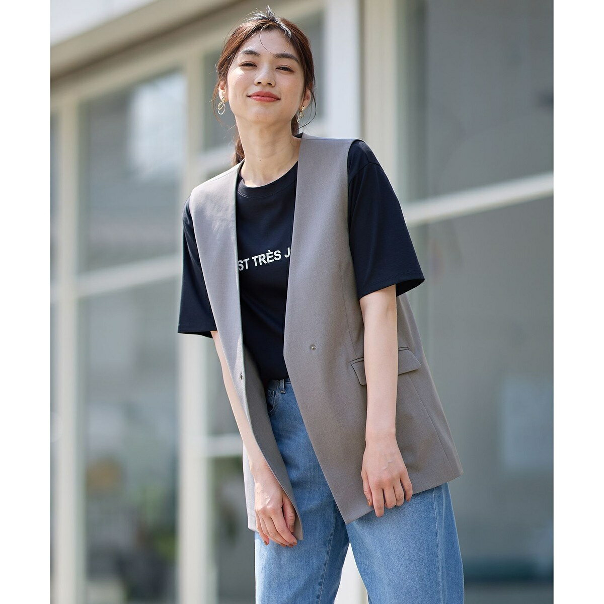 【セットアップ可能/UVケア/接触冷感/ストレッチ】イージーケアジレ／エニィファム（any FAM）