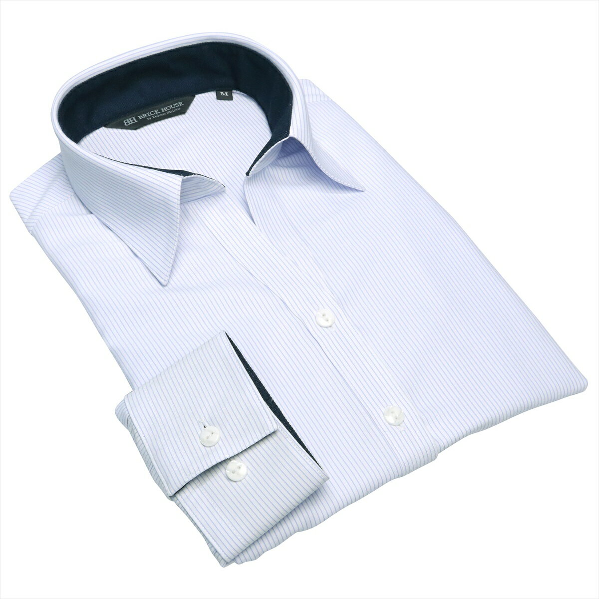 【ストレッチ】 形態安定 スキッパー衿 長袖ニットシャツ／ブリックハウス（BRICKHOUSE）