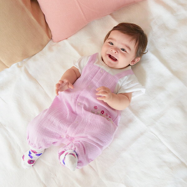 [ベビー]ダブルガーゼお花刺繍ダブルガーゼカバーオール／ハッカキッズ＆ベビー（hakka kids ＆ baby）