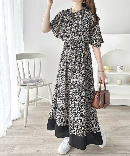 存在感抜群の主役級ワンピ。配色切替え小花ロングワンピース／クラシカルエルフ（Classical Elf）