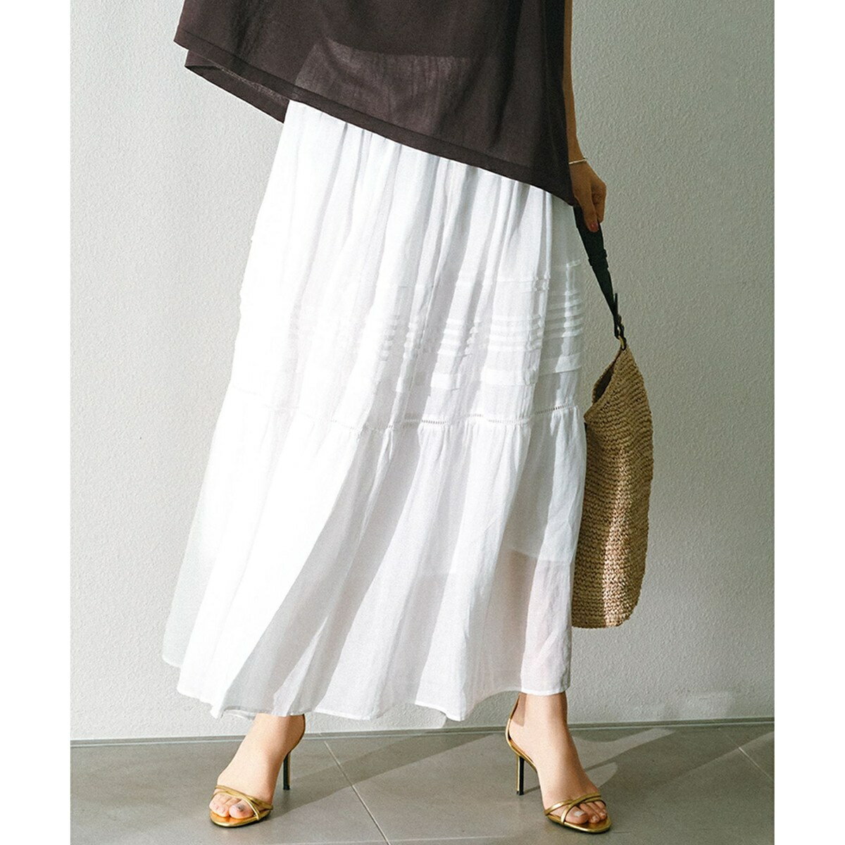 【洗える】ブロドリーダンテル ティアードスカート／23区（23KU）のサムネイル