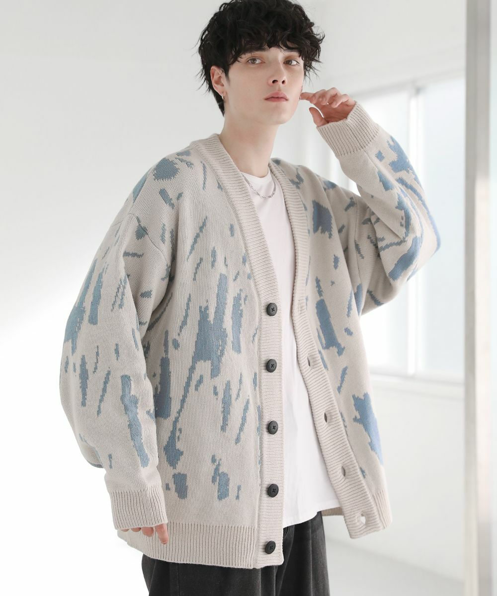 オーバーサイズVネックカーディガンスプラッシュ柄/配色スプラッシュ柄ゼブラ柄/スモーク柄／アストロノミー（ASTRONOMY）