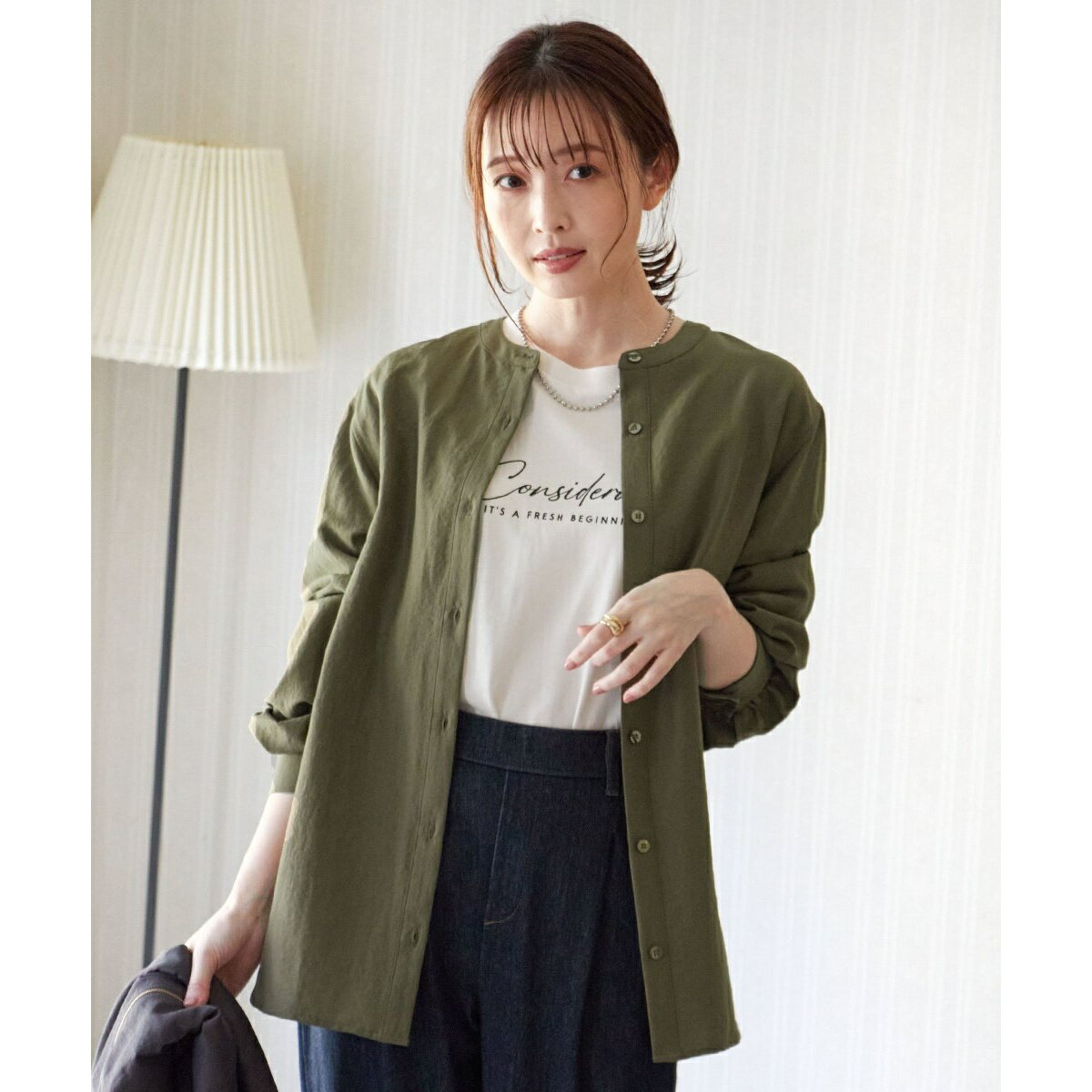 前後2WAYバンドカラーシャツ/イッカ(ikka)