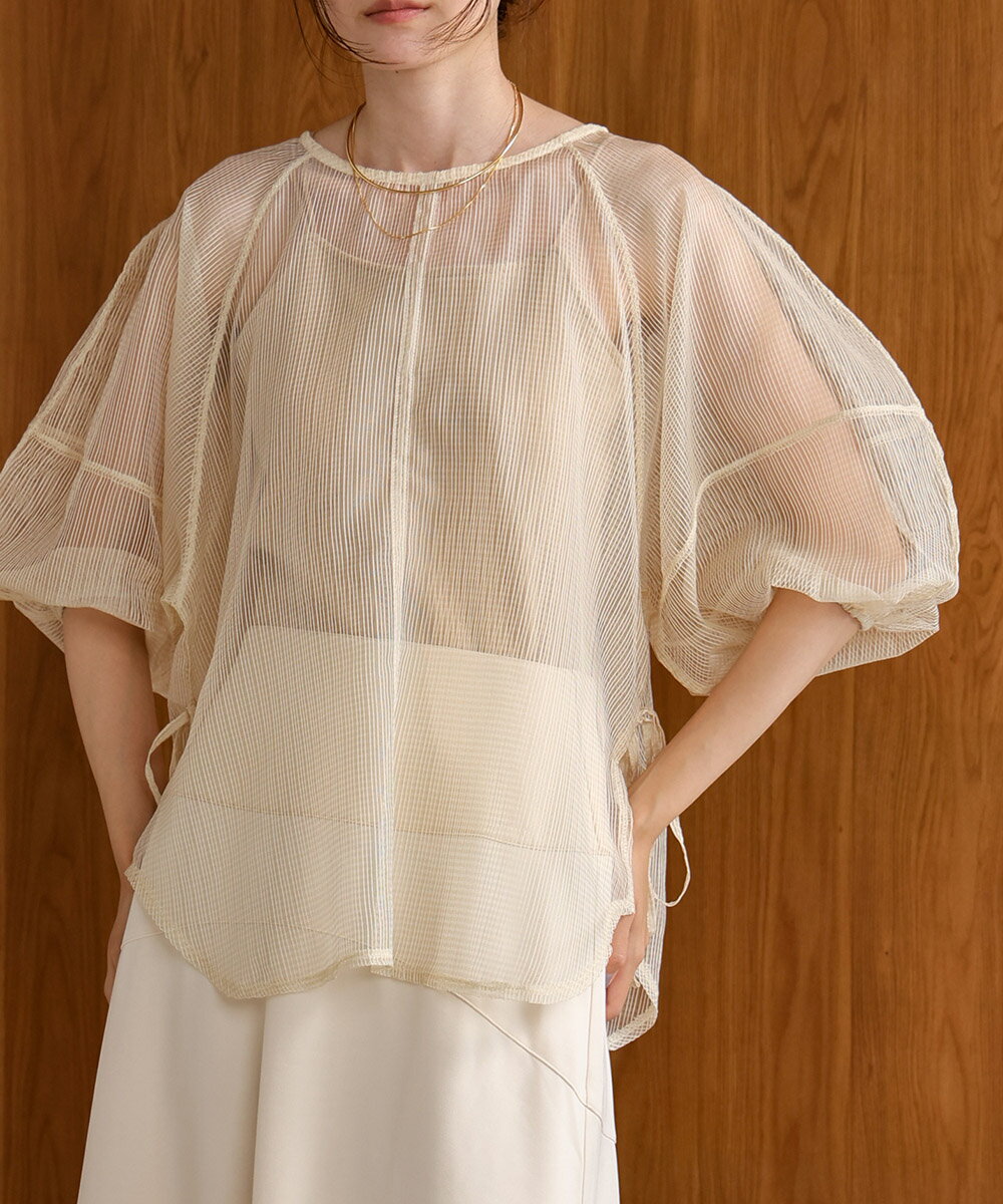 シアーチェックランタンスリーブブラウス/バブ(Bab)