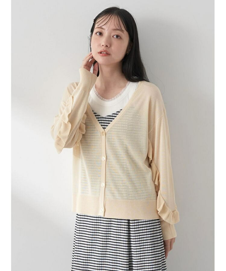 袖フリルシアーカーディガン／アースミュージック＆エコロジー（earth music＆ecology）