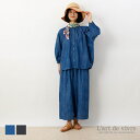 L'art de vivre / シャンブレー刺繍ブラウス／アートワークブルー（ART WORK BLUE）