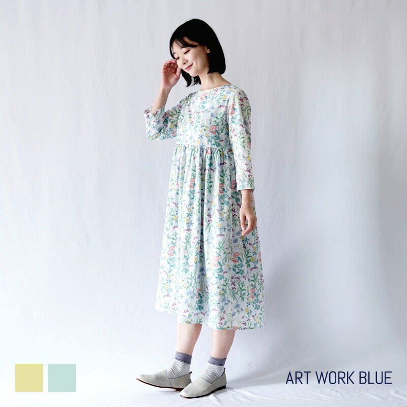 ART WORK BLUE / OPHELIAギャザーワンピース リバティ・ファブリックス／アートワークブルー（ART WORK BLUE）
