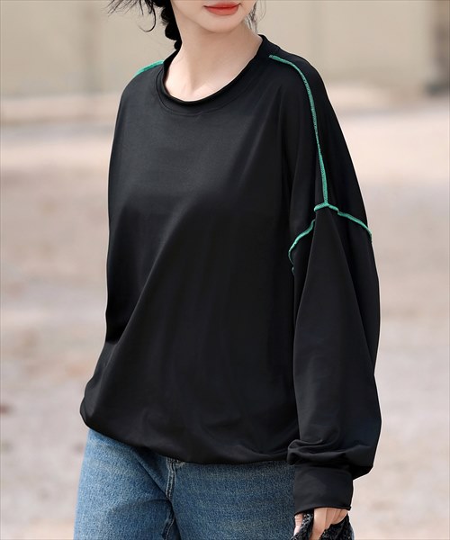 レディース水着 バイカラーオーバーロックステッチラッシュガードトップス／テディショップ（TeddyShop）